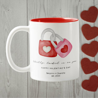 Happy Valentine's Day Cute Fun Locks Custom Mug Tweekleurige Koffiemok