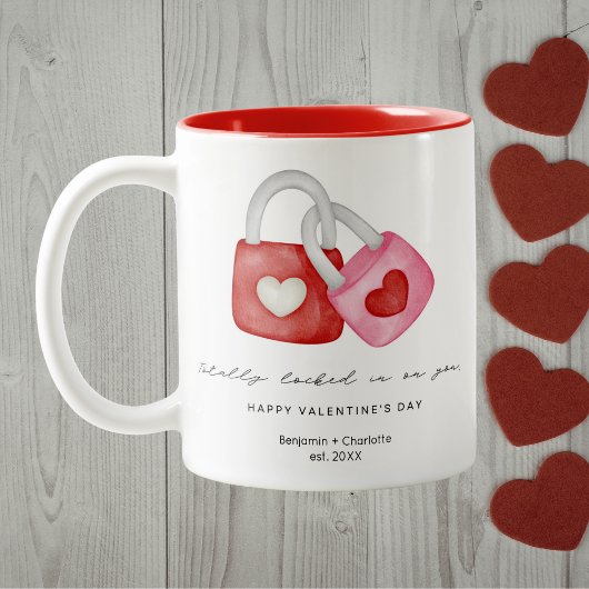 Happy Valentine's Day Cute Fun Locks Custom Mug Tweekleurige Koffiemok