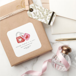 Happy Valentine's Day Cute Fun Locks Hearts Custom Vierkante Sticker