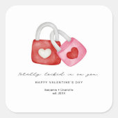 Happy Valentine's Day Cute Fun Locks Hearts Custom Vierkante Sticker (Voorkant)