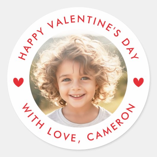 Happy Valentines day cute hearts red white Ronde Sticker (Voorkant)