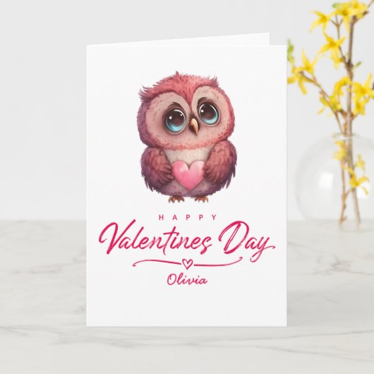 Happy Valentines Day Cute Owl Kaart (Gele Bloem)