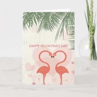 Happy Valentine's Day Cute Pink Flamingo Palm Tree Feestdagen Kaart
