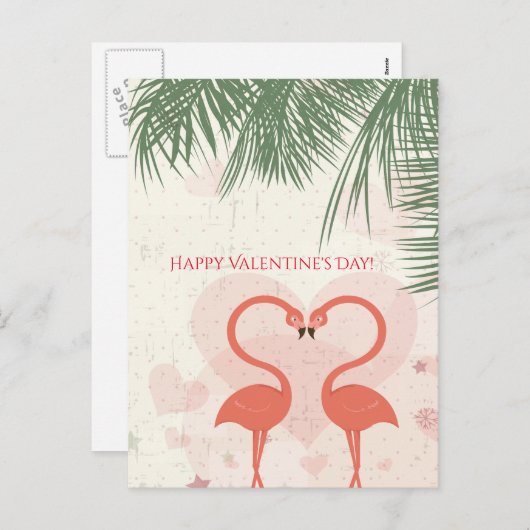 Happy Valentine's Day Cute Pink Flamingo Palm Tree Feestdagenkaart (Voorkant / Achterkant)