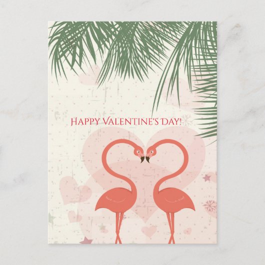 Happy Valentine's Day Cute Pink Flamingo Palm Tree Feestdagenkaart (Voorkant)