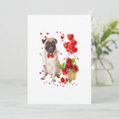Happy Valentines Day Cute Pug _ Heart Flowers Boys Aankondiging (Staand voorkant)