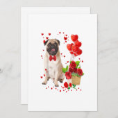 Happy Valentines Day Cute Pug _ Heart Flowers Boys Aankondiging (Voorkant / Achterkant)