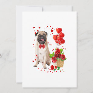 Happy Valentines Day Cute Pug _ Heart Flowers Boys Aankondiging
