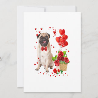 Happy Valentines Day Cute Pug _ Heart Flowers Boys Aankondiging