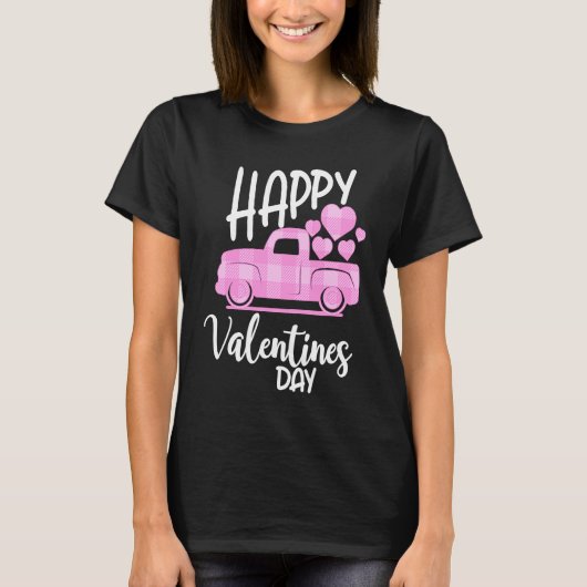 Happy Valentines Day Cute Retro Pink Heart Plaid T T-shirt (Voorkant)