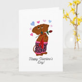 Happy Valentine's Day Dachshund Doggie Card Kaart (Gele Bloem)