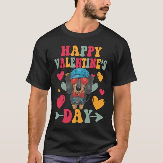 Happy Valentines Day Dachshund Heart Love Groovy T-shirt (Voorkant)