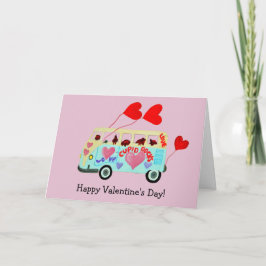 Happy Valentine's Day Dachshunds in Hippy Van  Kaart