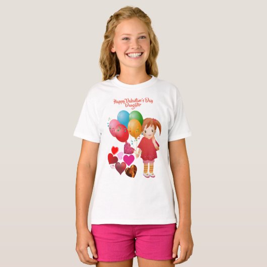 Happy Valentines Day Daughter ballons Heart Cute T-shirt (Voorkant volledig)
