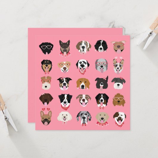 Happy Valentines Day Dog Face Pattern Kaart (Voorkant / Achterkant in situ)