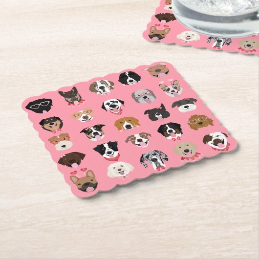 Happy Valentines Day Dog Face Pattern Kartonnen Onderzetters (Gebogen)