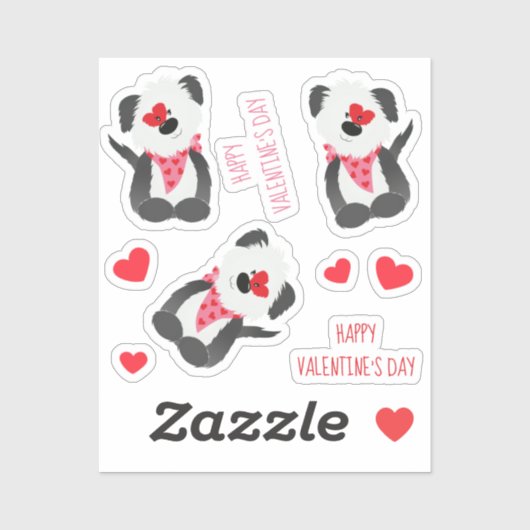 Happy Valentines Day Dog Heart Pink Sticker (Vel)