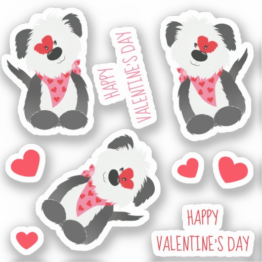 Happy Valentines Day Dog Heart Pink Sticker (Voorkant)