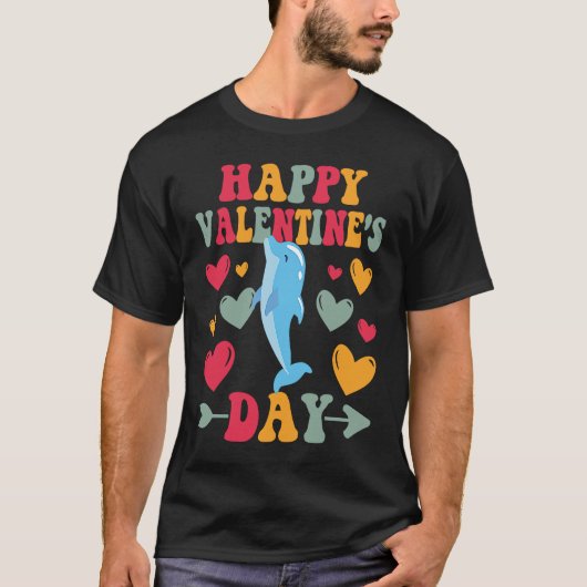 Happy Valentines Day Dolphin Heart Love Groovy T-shirt (Voorkant)