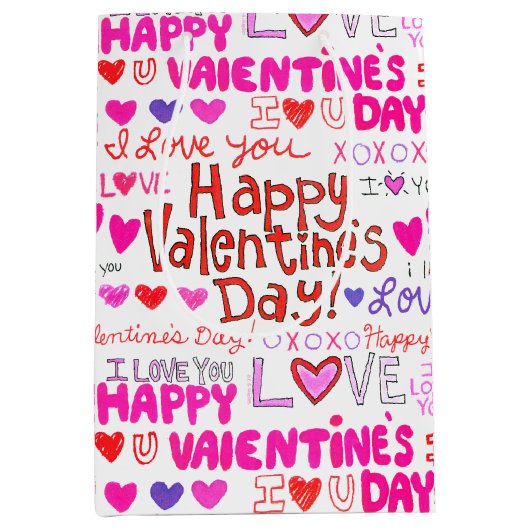 Happy Valentine's Day Doodles Medium Cadeauzakje (Voorkant)