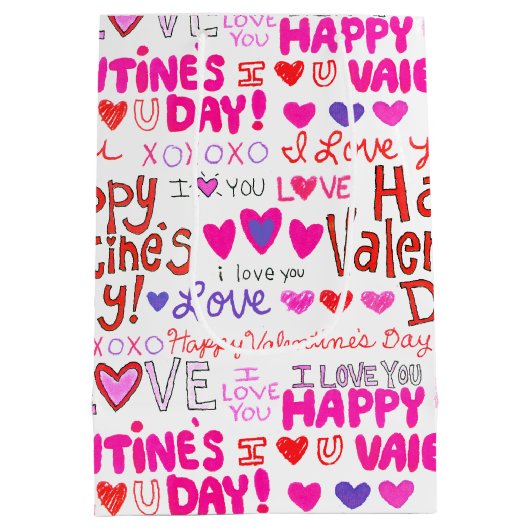 Happy Valentine's Day Doodles Medium Cadeauzakje (Achterkant)