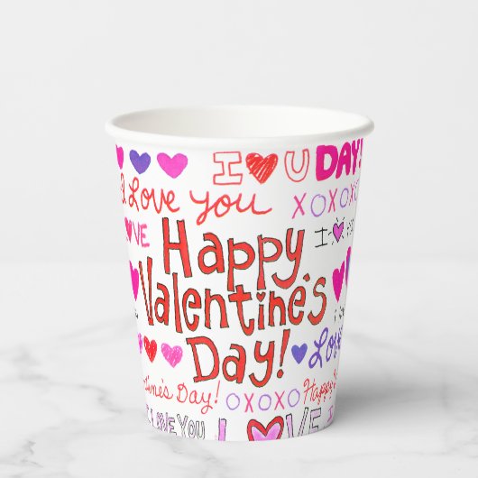 Happy Valentine's Day Doodles Pattern Papieren Bekers (Achterkant)