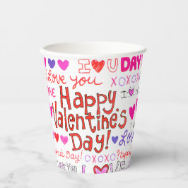 Happy Valentine's Day Doodles Pattern Papieren Bekers