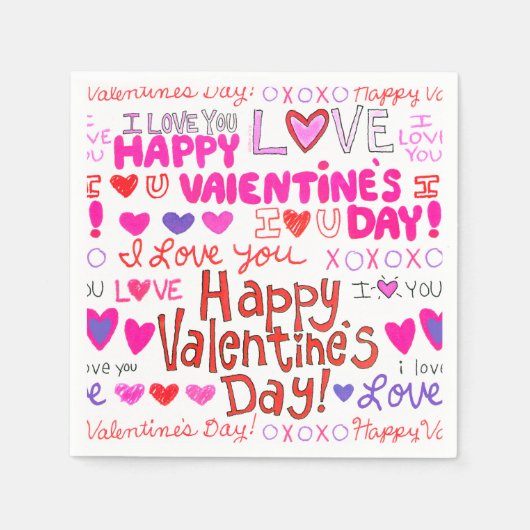 Happy Valentine's Day Doodles Pattern Servet (Voorkant)