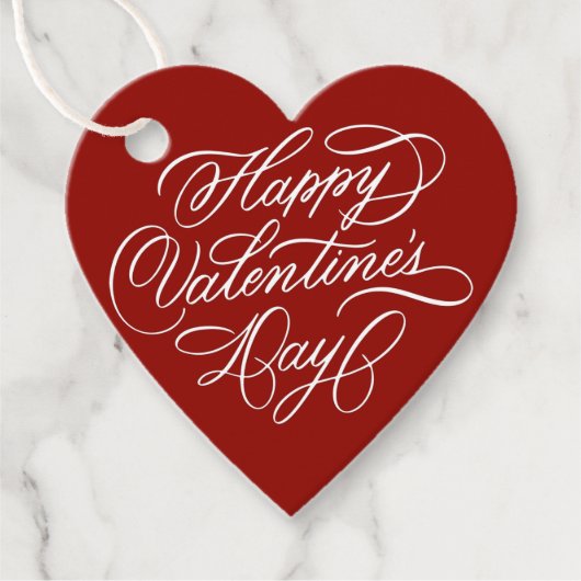 Happy Valentines Day Elegant Calligraphy Red Heart Bedankjes Labels (Voorkant)