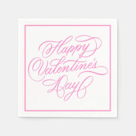 Happy Valentines Day Elegant Pink Calligraphy  Servet