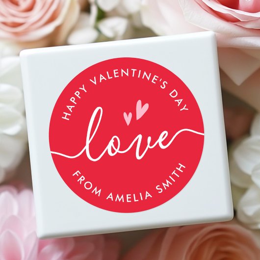 Happy Valentine's Day elegant script en naam rood Ronde Sticker