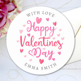 Happy Valentine's Day Elegant Script Hearts Tekst Ronde Sticker