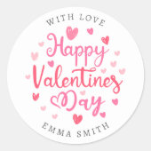 Happy Valentine's Day Elegant Script Hearts Tekst Ronde Sticker (Voorkant)