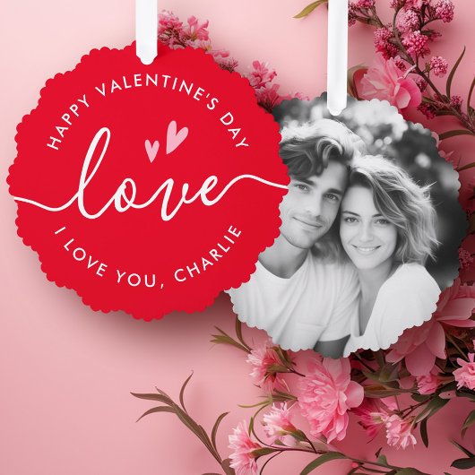 Happy Valentine's Day elegante script naam foto Ornament Kaart