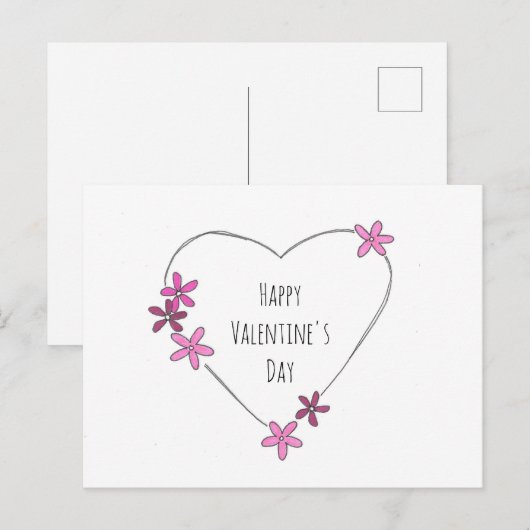 Happy Valentine's Day Flower Heart Briefkaart (Voorkant / Achterkant)