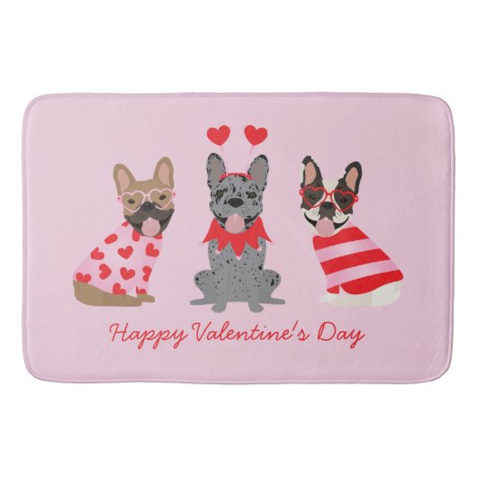 Happy Valentines Day French Bulldogs Badmat (Voorkant)