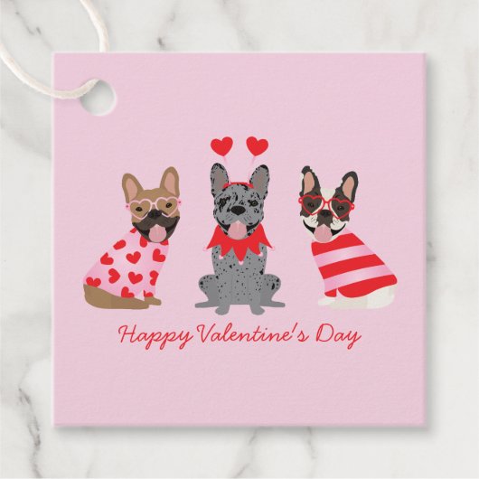 Happy Valentines Day French Bulldogs Bedankjes Labels (Voorkant)