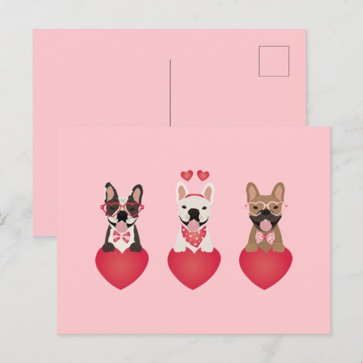 Happy Valentines Day French Bulldogs Briefkaart (Voorkant / Achterkant)