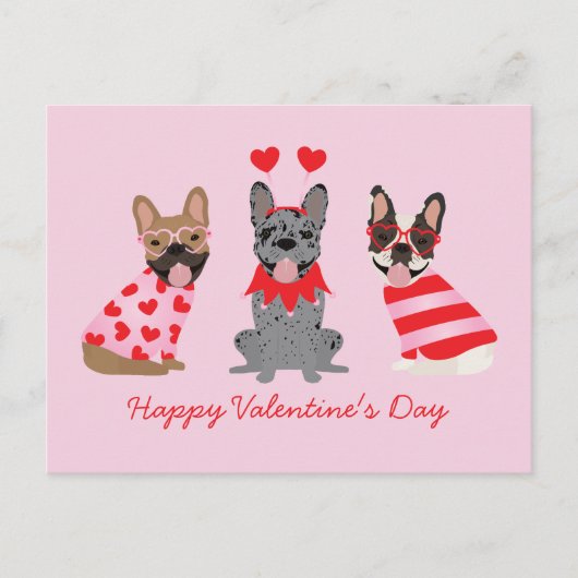 Happy Valentines Day French Bulldogs Briefkaart (Voorkant)