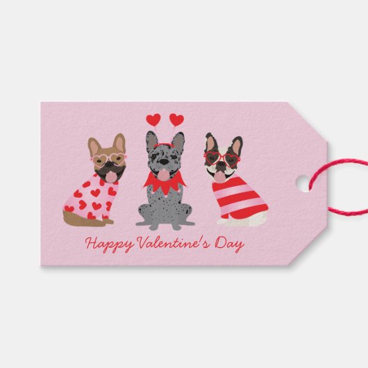 Happy Valentines Day French Bulldogs Cadeaulabel (Voorkant (Horizontaal))