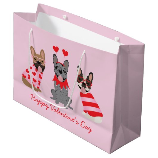 Happy Valentines Day French Bulldogs Groot Cadeauzakje (Voorkant Gekanteld)
