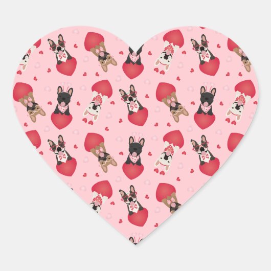 Happy Valentines Day French Bulldogs Hart Sticker (Voorkant)