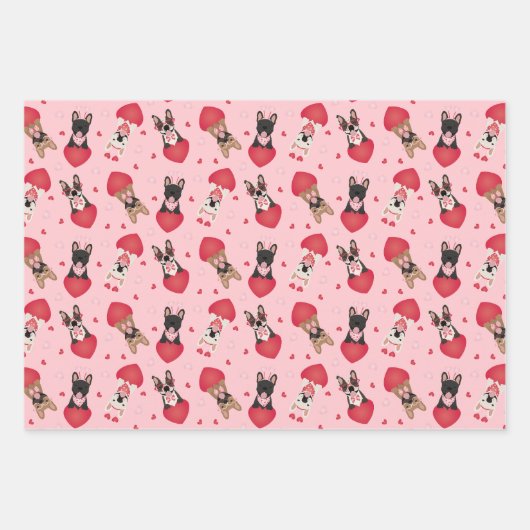 Happy Valentines Day French Bulldogs Inpakpapier Vel (Voorkant 3)