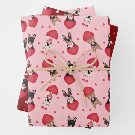 Happy Valentines Day French Bulldogs Inpakpapier Vel (In situ)