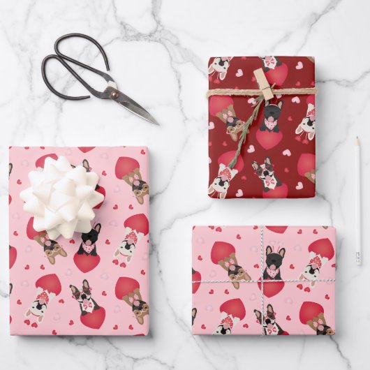Happy Valentines Day French Bulldogs Inpakpapier Vel (Voorkant)