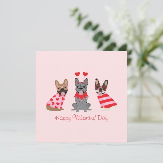 Happy Valentines Day French Bulldogs Kaart (Staand voorkant)
