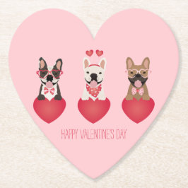 Happy Valentines Day French Bulldogs Kartonnen Onderzetters