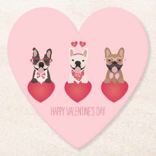 Happy Valentines Day French Bulldogs Kartonnen Onderzetters (Voorkant)