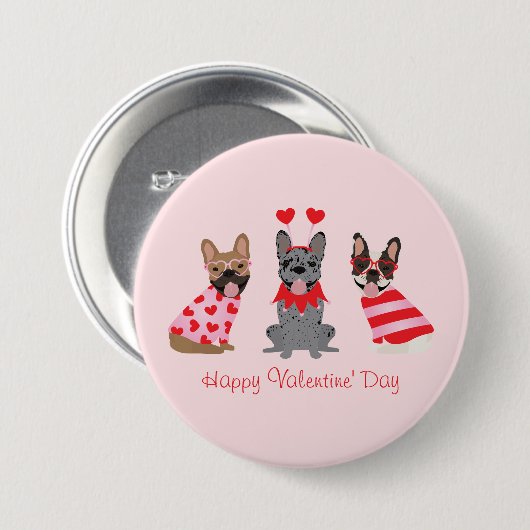 Happy Valentines Day French Bulldogs Ronde Button 7,6 Cm (Voorkant /achterkant)