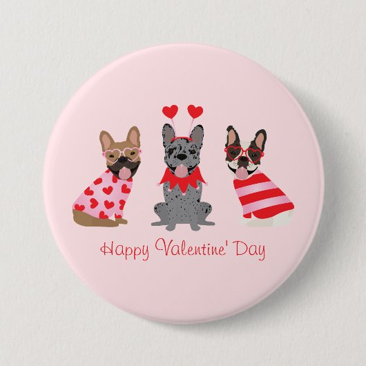 Happy Valentines Day French Bulldogs Ronde Button 7,6 Cm (Voorkant)